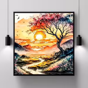 Admire the Splendor of Natural Landscape Painting Nature Modern Scenery Decor Art Stock Photos
