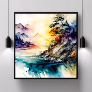 Journey into the Wilderness: Exquisite Landscape Painting Nature Modern Scenery Decor Art Stock Photos