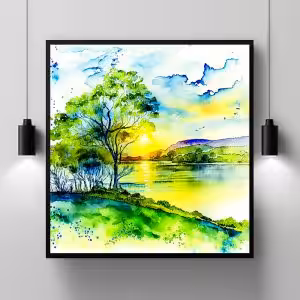 Majestic landscape Green Light Landscape Painting Nature Modern Scenery Decor Art Stock Photos
