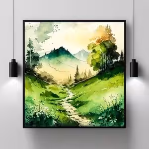 Timeless Landscapes: Beautiful Natural Landscape Painting Nature Modern Scenery Decor Art Stock Photos