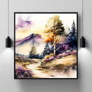 Nature's Harmony: Captivating Landscape Painting Nature Modern Scenery Decor Art Stock Photos