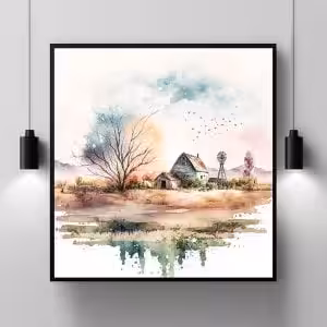 Eco-Art Elegance: Celebrating Beautiful Landscape Painting Nature Modern Scenery Decor Art Stock Photos
