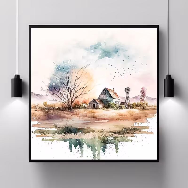 Eco-Art Elegance: Celebrating Beautiful Landscape Painting Nature Modern Scenery Decor Art Stock Photos