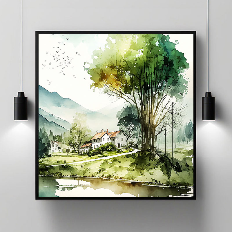 Nature's Symphony: Breathtaking Landscape Painting Nature Modern Scenery Decor Art Stock Photos