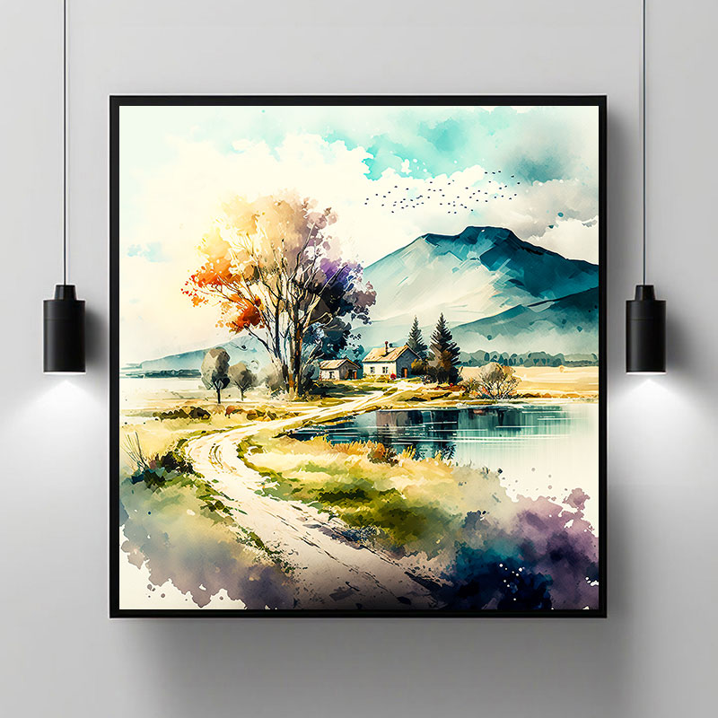 A Brushstroke of Beauty: Awe-Inspiring Landscape Painting Nature Modern Scenery Decor Art Stock Photos