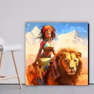 african goddess tamed lion vivid abstract Art Stock Photos