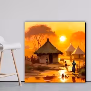 beautiful scenery vivid thatched huts in the sunset abstract Art Stock Photos