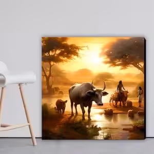 boy herding buffalo in the middle of the field abstract Art Stock Photos