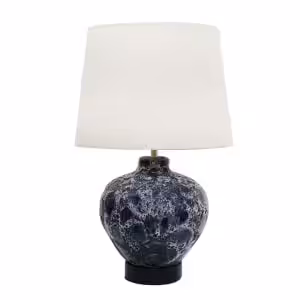 Luna Glow Antique Blue Ceramic Table Lamp with White Fabric Shade