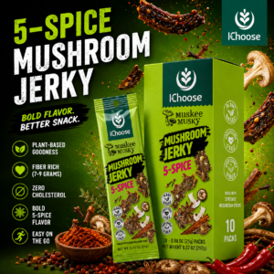 Zonfair Vegan Mushroom Jerky 5-Spice Flavor – Healthy Plant Based Snack Box, 10 Packs High Protein