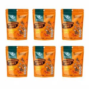 Zonfair's Mushroom Jerky Sweet & Spicy - Vegan, Gluten-Free, 6-Pack (45g Each)