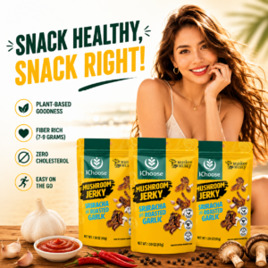 Zonfair Sriracha Roasted Garlic Mushroom Jerky Vegan Snack – Gluten Free Plant Based 3 Pack 45G