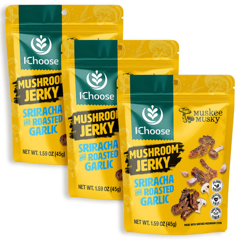 Zonfair Mushroom Jerky Sriracha Garlic 45g — Vegan Plant-Based Snack IChoose Combo 3