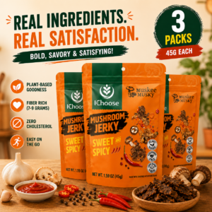 Zonfair Sweet & Spicy Mushroom Jerky, Vegan Gluten-Free Plant-Based Snack, 3-Pack, 45G