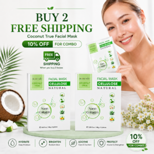 BIOHD SKIN Coconut True Cellulose — Nano Collagen Facial Sheet Mask, 2-Box Bundle (5 Sheets/ Box)