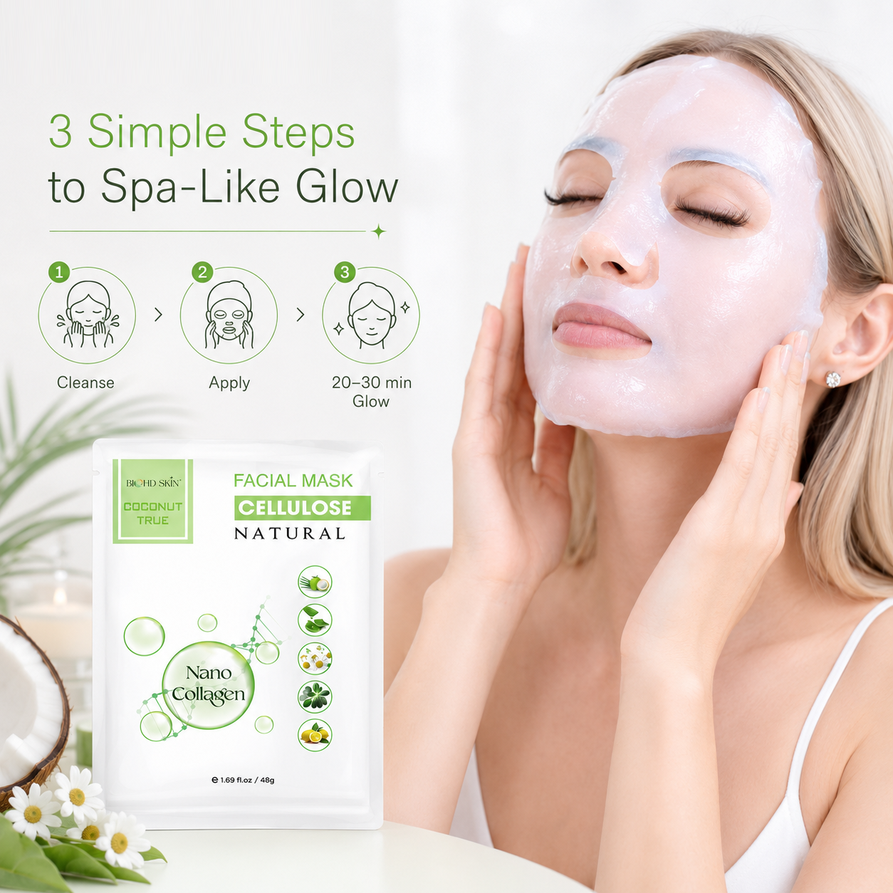 BIOHD SKIN Coconut True Cellulose — Nano Collagen Facial Sheet Mask (5 Sheets Box) – Buy 2 Get 1 Free 2