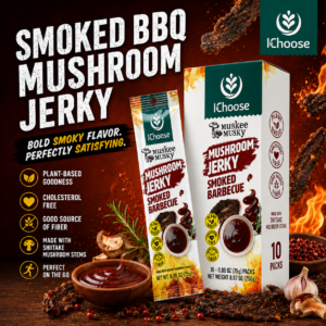 Zonfair Smoked BBQ Mushroom Jerky Vegan Snack Box – Plant Based Healthy Jerky, 10 Packs