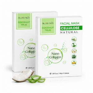BIOHD SKIN Coconut True Cellulose, Nano Collagen Facial Sheet Mask, 2-Box Bundle (5 Sheets/ box)