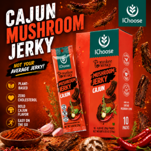 Zonfair Cajun Mushroom Jerky Vegan Snack Box – Spicy Plant Based Healthy Jerky, 10 Packs