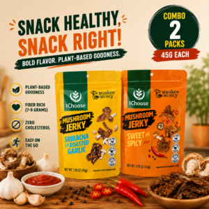Zonfair Mushroom Jerky Variety 2-Pack – Vegan Plant Based Snack, Sweet Spicy & Sriracha Garlic