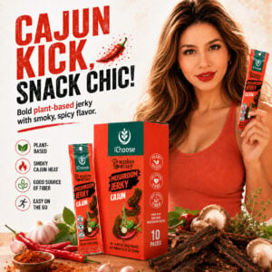 Zonfair Cajun Mushroom Jerky Vegan Snack Box – Spicy Plant Based Healthy Jerky, 10 Packs