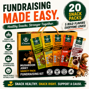 Zonfair Mushroom Jerky Variety Pack Fundraising Kit – Vegan Plant Based Snack Box, 20 Packs