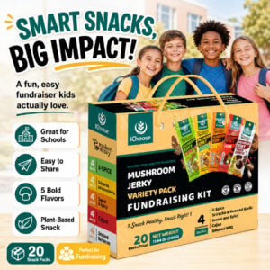 Zonfair Mushroom Jerky Variety Pack Fundraising Kit – Vegan Plant Based Snack Box, 20 Packs