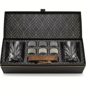 The Connoisseur’s Set – Palm Crystal Whiskey Glass & Granite Chilling Stones