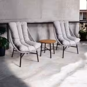 Modern Rope Patio Bistro Set with Acacia Wood Side Table – 3-Piece Outdoor Seating Set