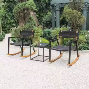 Modern Patio Bistro Set with Rocking Chairs & Cement Top Table – Compact Outdoor Seating