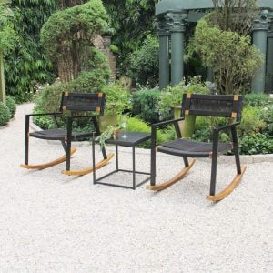 Modern Patio Bistro Set with Rocking Chairs & Cement Top Table – Compact Outdoor Seating