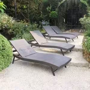 Steel Frame Patio Chaise Gray Lounge Chair with Flat Wicker Weaving (No Cushion)