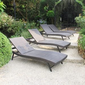 Steel Frame Patio Chaise Gray Lounge Chair with Flat Wicker Weaving (No Cushion)