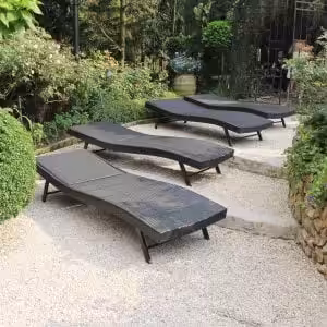 Steel Frame Patio Chaise Black Lounge Chair with Flat Wicker Weaving (No Cushion)