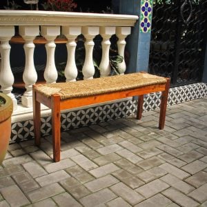 Handmade Acacia Wood Indoor Bench with Natural Seagrass Woven Seat