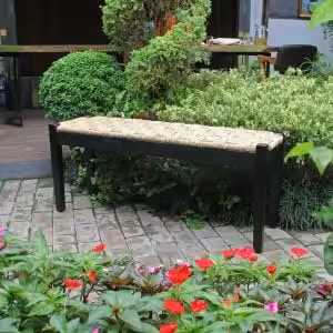 Handmade Acacia Black Wood Indoor Bench with Natural Seagrass Woven Seat
