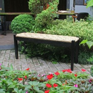 Handmade Acacia Black Wood Indoor Bench with Natural Seagrass Woven Seat