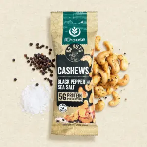 IChoose Go Nuts – Premium Cashews, High Protein Plant-Based Snack, 2 oz per Pack (5 Packs, Black Pepper and Sea Salt)