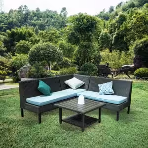 L-Shape Patio Conversation Set – Wicker Outdoor Sofa with Coffee Table