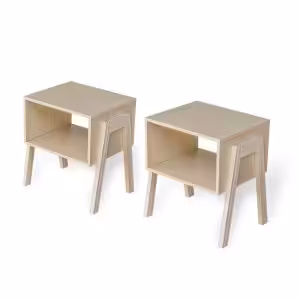 Set of 2 Stackable Natural Oak End Tables with Storage Shelf – Particle Board & Solid Pine Legs