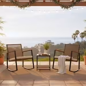 3-Piece Patio Bistro Set with Acacia Wood Tabletop & PE Wicker Armchairs – Outdoor Furniture Set