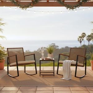 3-Piece Patio Bistro Set with Acacia Wood Tabletop & PE Wicker Armchairs – Outdoor Furniture Set