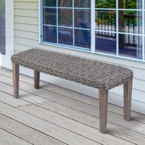 Outdoor Patio Bench with Acacia Solid Wood Frame and PE Wicker Seat