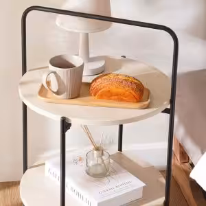 Set of 2 Stackable Natural Oak End Tables with Storage Shelf – Particle Board & Solid Pine Legs