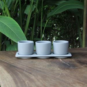 Light Gray Stoneware Indoor Planter Set with Tray – Minimalist Tabletop Plant Pots Indoor Planters Without Drainage Holes – Minimalist Decorative Plant Pots for Home Décor (Set of 3)