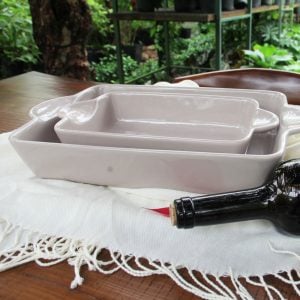 Stoneware Baking Sheet Set with Handles – Set of 2 Natural Oak Kitchen Baking Dishes (Big & Small)