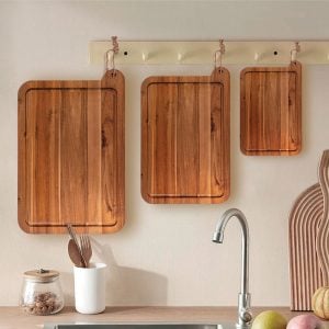 Acacia Wood Cutting Board Set of 3 with Seagrass Rope Handle – Durable Kitchen Chopping Boards