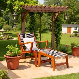 Acacia Wood Patio Lounge Chair with Footrest – PE Wicker Outdoor Relaxation Set