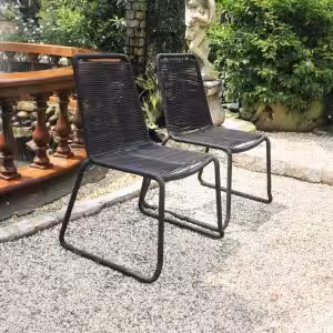 Black Rope Weaving Patio Stacking Chair Set of 2 – Steel Frame Outdoor Dining Chairs