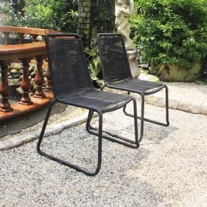 Black Rope Weaving Patio Stacking Chair Set of 2 – Steel Frame Outdoor Dining Chairs